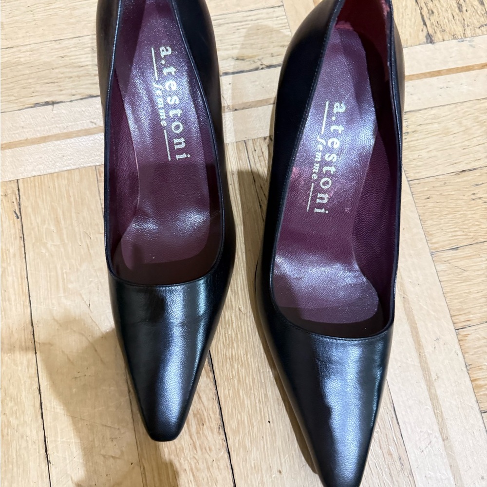 A. Testoni Black Leather Heels